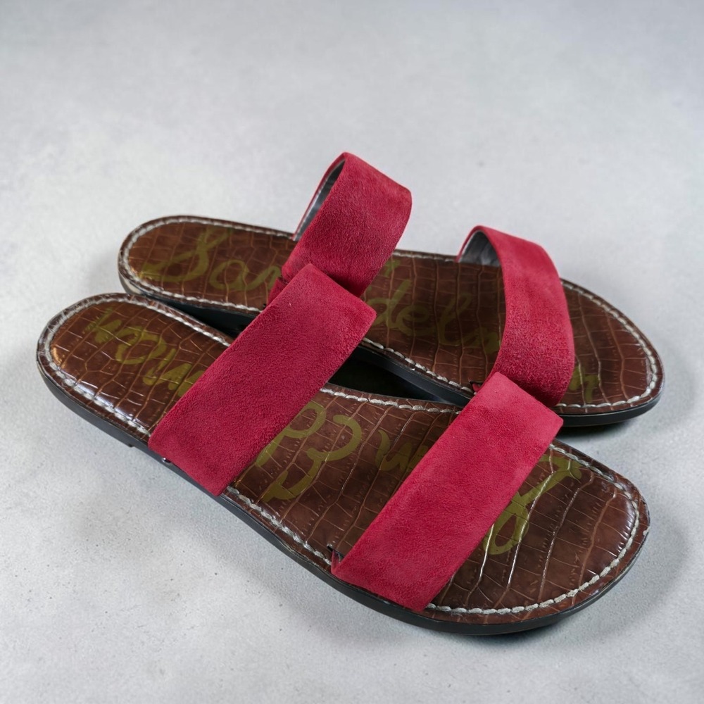 Sam Edelman Gala Slide Sandals Ruby Red Suede Double Strap Flat Size 10